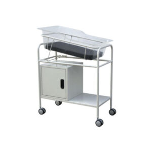 BABY BASSINETTE COT C/W MOBILE TROLLEY WITH CABINET