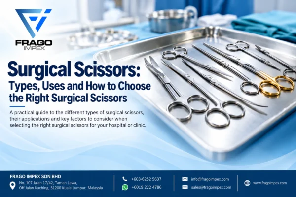 Types of surgical scissors arranged on a surgical instrument tray